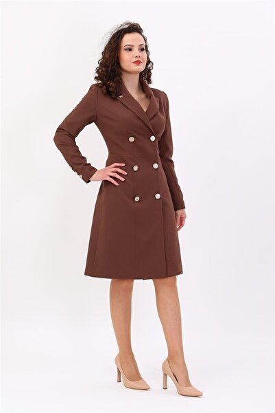 ÖNDER ÖZSOY Double-Breasted Women's Jacket Dress-Chestnut