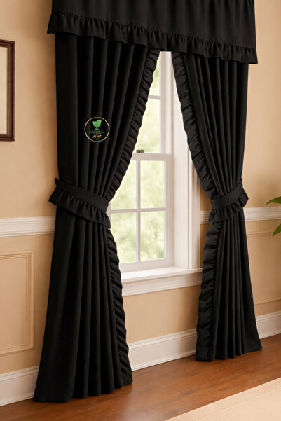 Perdeplus Ruffled Curtain Set – Set of 3, Rustic & Cornice Compatible