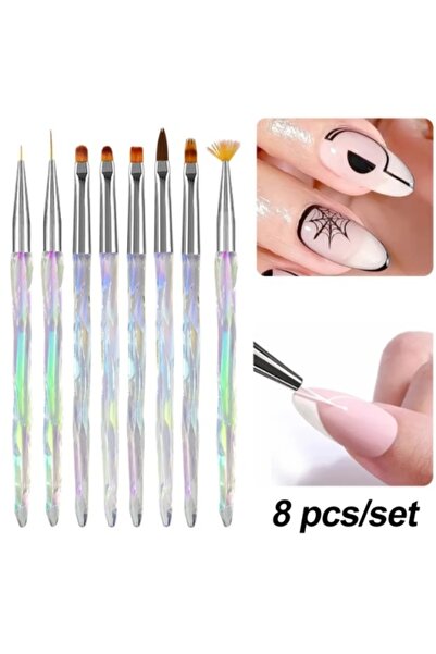 Pink Nails Rainbow Nail Brush Set - 8 Brushes