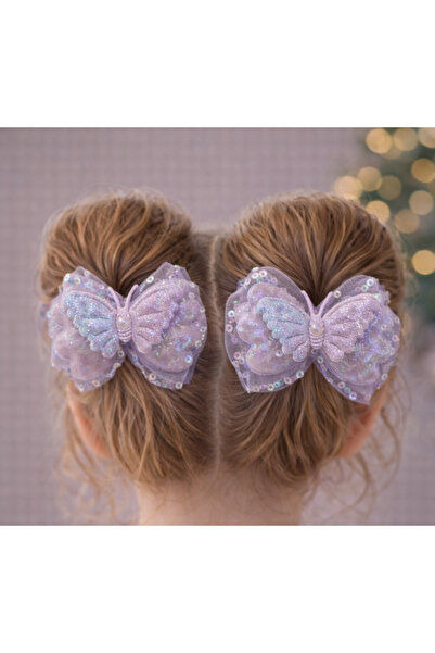 LİA CLİPS CO Kız Çocuk Simli Tüllü Kelebek Toka Seti