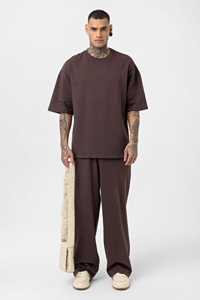 VAMOSCLO مجموعة بذلة رياضية أساسية قصة فضفاضة باللون البني