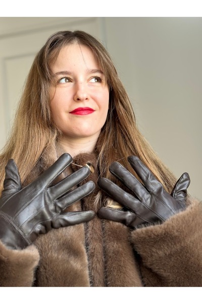 LUUN Acı Kahverengi Suni Deri Kadın Eldiven