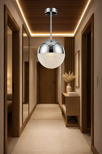 Bohem Aydınlatma Tavana Sıfır Krom 3 Renk Led Modern Top Avize Antre/Hol Bany...