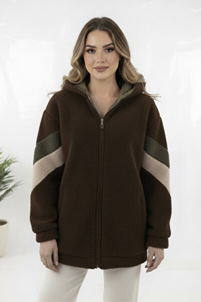 hiramir Peluş Yeni Sezon Kadın Kolları Şeritli Kolej Mont KS2577