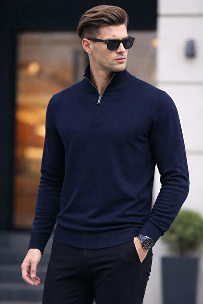 COMBİNE MİCHAİL Pulover pentru bărbați, cu jumătate de fermoar, casual, bleum...