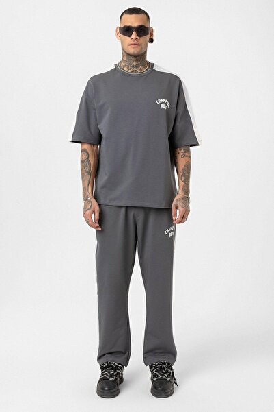 VAMOSCLO Champıon Boys Baskılı Oversize Eşofman Takım Koyu Füme