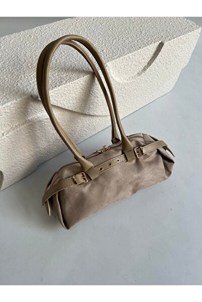 podyumgiyim Suede Hand and Women's Shoulder Bag Mink