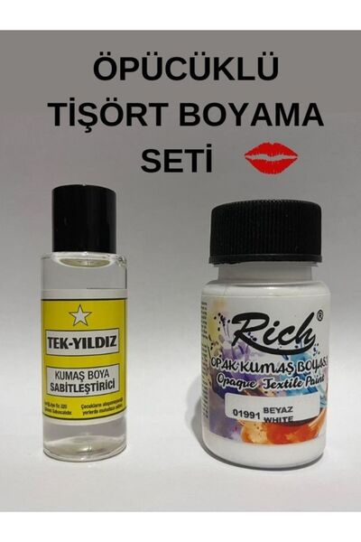 boyansa 1 adet rich beyaz kumaş boyası + tek yıldız sabitleme ( öpücüklü T-Sh...