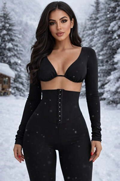Butik Kadın Yüksek Bel Toparlayıcı Korse Detay Agraflı çelik Kumaş Tayt