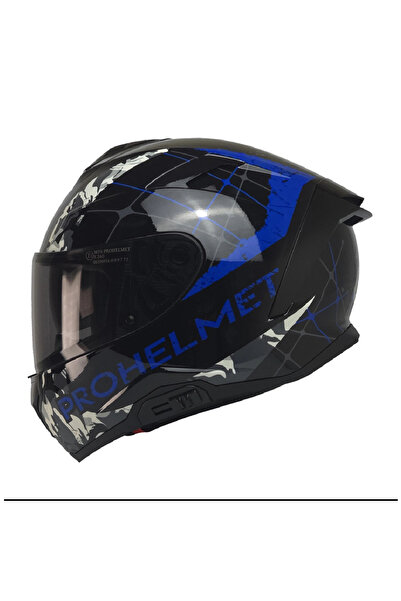 kuzey motor KUZEYMOTOR MTS X340 SOLY P.SİYAH-MAVİ FULLFACE KASK (SİYAH CAMLI)