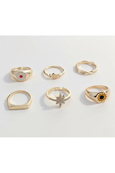 Ervalina 6'LI Çiçek Model Yüzük Seti