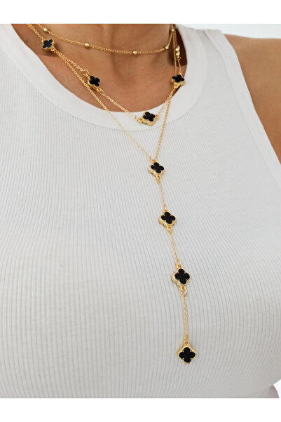 DENİZDENAL Y Necklace Multi Style 3-Piece Necklace Black Gold