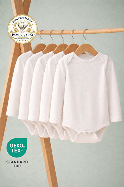 LilJoy Baby Bodysuit Set of 5 100% Organic Cotton White Long Sleeve Natural F...