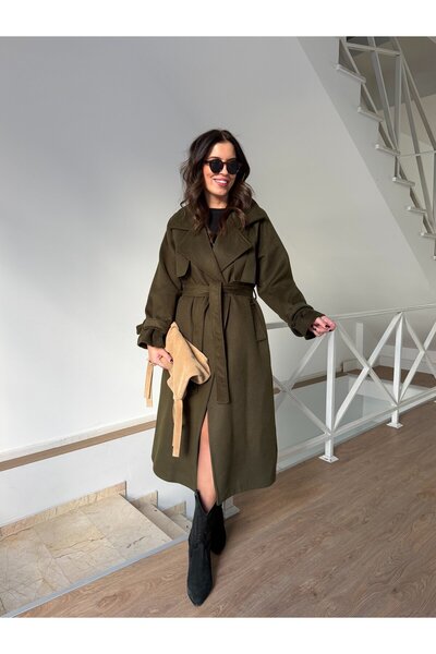 2she Wool Coat with Buckle Sleeves - Khaki
