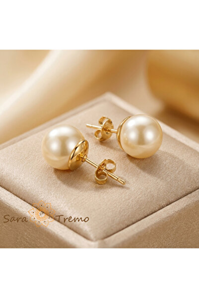 SaraTremo Large Pearl Earrings – 18K Gold Plated Pearl Earrings Brazil