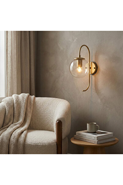 MOİRA Modern Gold Sconce Clear Glass Globe E14Duy,Decorative Bedside Hallway ...