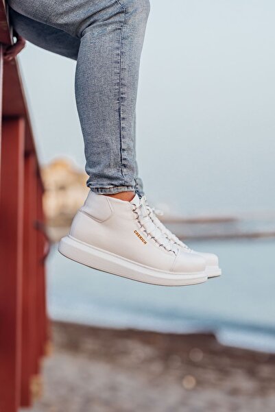 Lucy Shoes Yg258 Roma Men's Sports Casual Lace-Up Leather Boots Cbt - White