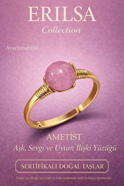 Erilsa خاتم الطاقة المعتمد للحب والحب والتناغم - حجر الجمشت قابل للتعديل من ا...