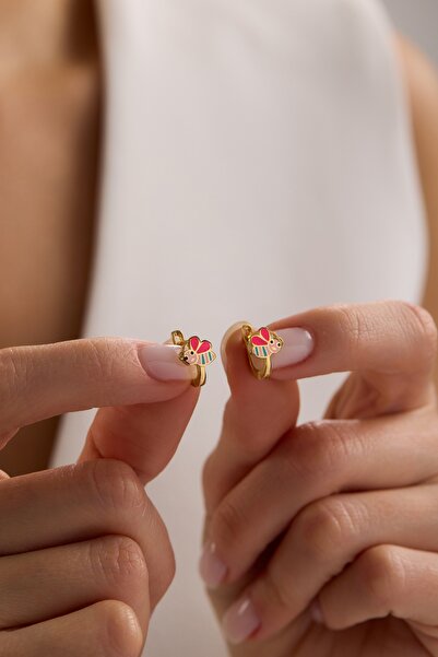 Nereze 925 Ayar Gümüş Gold Kaplama Minik Arı Model Çocuk Küpe