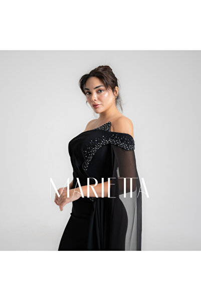 Thnyiah فستان سهرة بكم واحد اسود