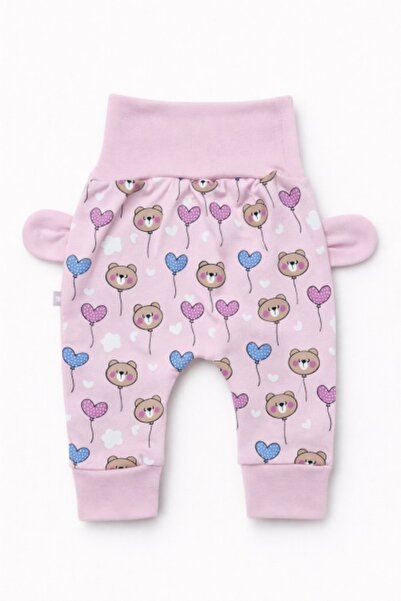Pure Boutique Pantaloni bebe roz cu ursuleti si inimioare - bumbac