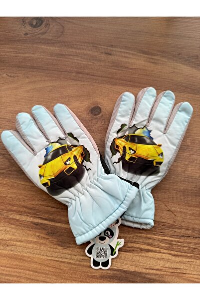 Blotch Car Light Green Color Lined Children's Ski and Snow Gloves for Ages 6-10
