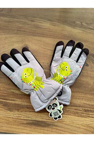 Blotch Dinosaur Gray Color Lined Children's Ski and Snow Gloves for Ages 6-10