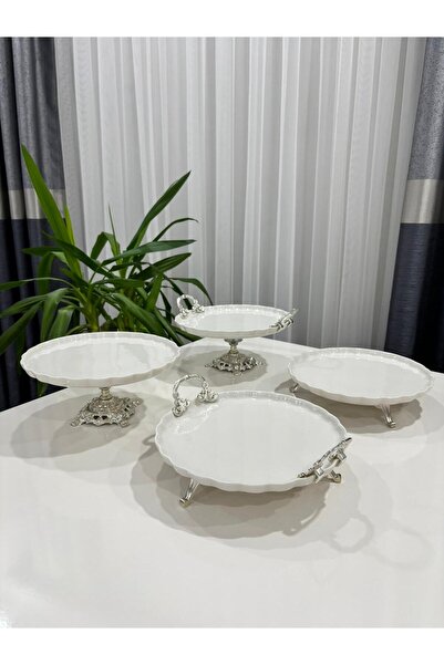 PARILTI HOME COLLECTİON Luxury Porcelain with Metal Legs Serving Set Dowery T...