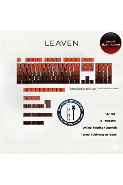 Leaven MEKANİK KLAVYE PBT ÇİFT BASKI KEYCAP SETİ ÇİZGİ DESENLİ 137 TUŞLU SİYA...