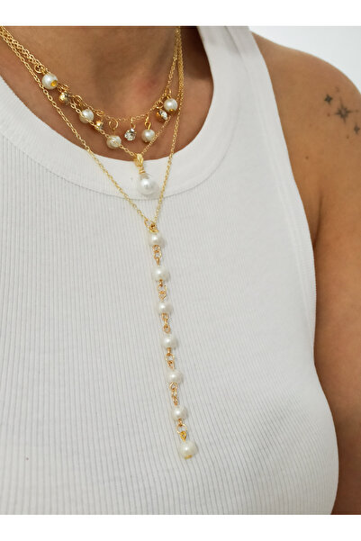 DENİZDENAL Y Necklace Multi Style 3-Piece Pearl Necklace Gold