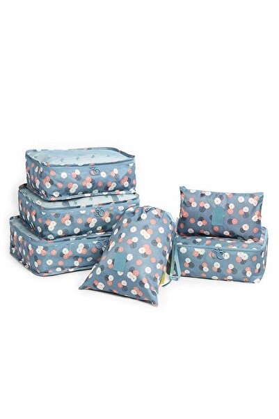 BLOOMING TIME 6 Piece Flower Print Storage Bag Set Blue/Pink/White