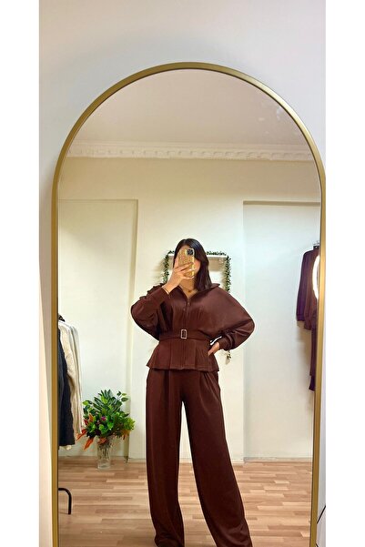 Store Kemer Detaylı Takım- Kahverengi