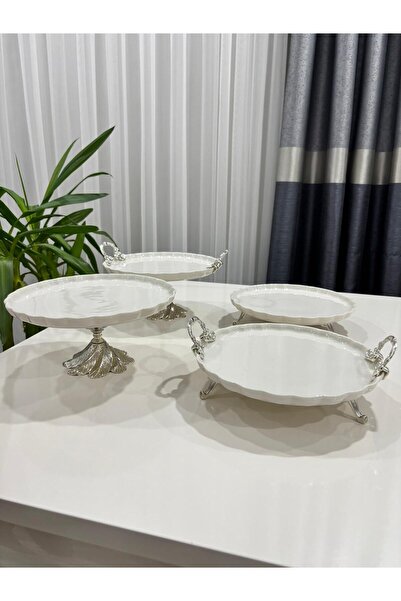 PARILTI HOME COLLECTİON Luxury Porcelain with Metal Legs Serving Set Dowery T...
