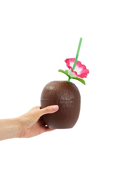 My Reality Fashion كوب مشروبات جوز الهند هاواي لووا الوها مع قشة 10x13 سم 1 قطعة