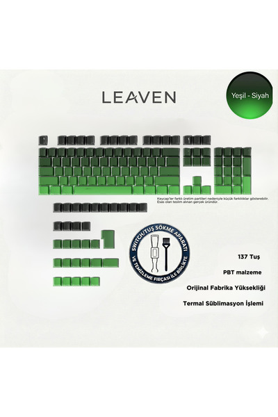 Leaven MEKANİK KLAVYE KEYCAP SETİ YEŞİL-SİYAH KADEMELİ RENK 136 TUŞLU KEYCAP