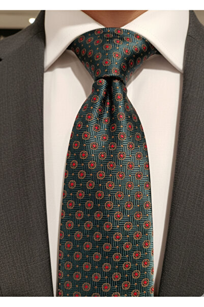 Gutiero Green Patterned Classic Tie with Handkerchief