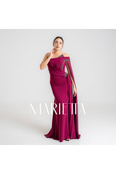 Thnyiah فستان سهرة بكم واحد برغندي