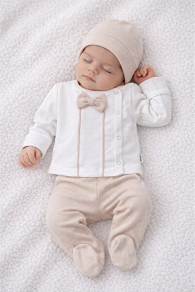 Pure Boutique Costumas bebelusi 3 piese alb-bej, bumbac premium, stil elegant...