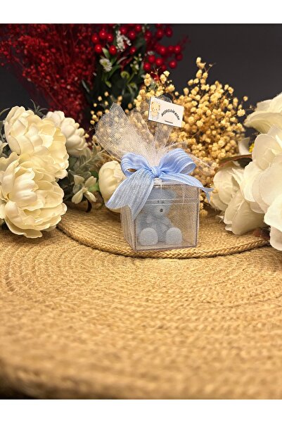 İBAHEDİYELİK Nikah Düğün Kına Söz Nişan Baby Shower Mavi Ayıcık Mum Hediyelik...