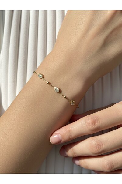 ATALYA ACCESSORY Minimal ve Zarif Göz Detaylı Gold Renk Çelik Kadın Bileklik ...