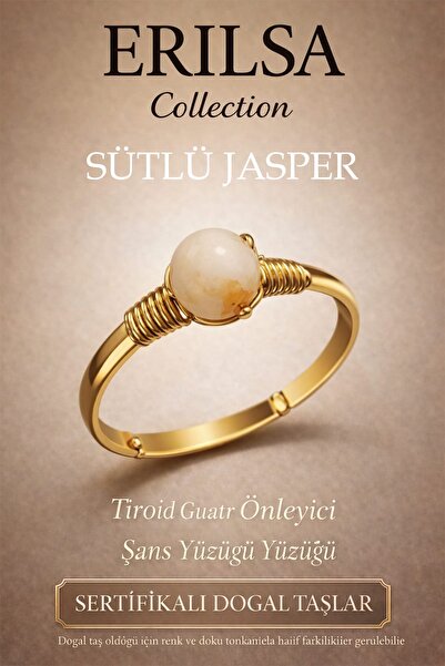 Erilsa Certified Thyroid Energy Balance Ring – Milky Jasper Adjusted Gold Thi...