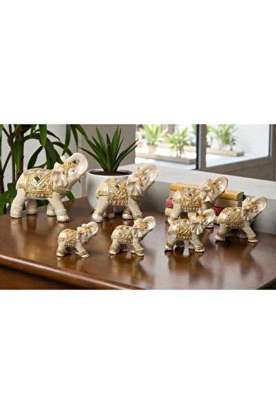 ELSELİFE Lüks İşlemeli Feng Shui 7’li Bereket Fil Biblo Seti Dekoratif Ev Ofi...