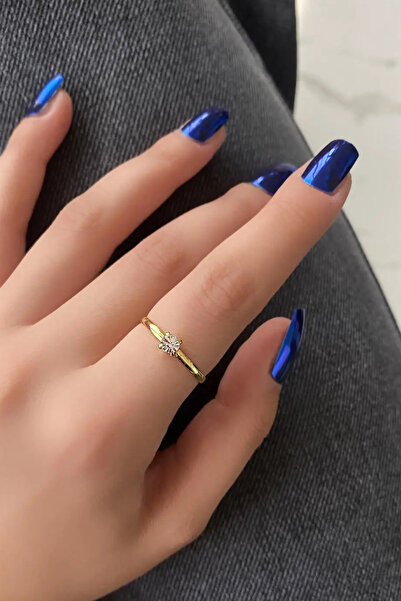 Ebijuteri Premium Altın Renk Tektaş Yüzük - Ayarlanabilir Zarif Tasarım