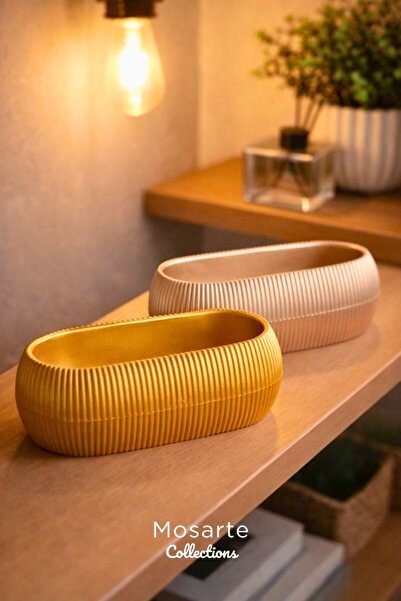 Mosarte مزهرية بتصميم بيضاوي حديث ومضلع / قطعة ديكور مجموعة من قطعتين