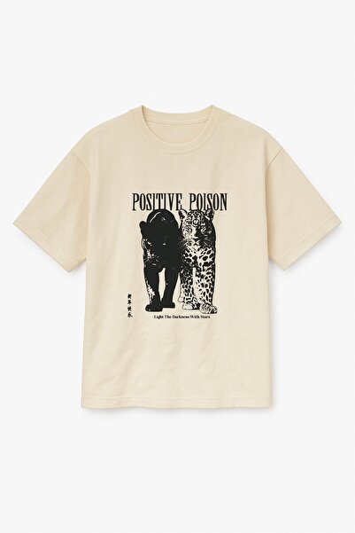 Altair Tr Oversized Unisex Positive Potion Leopard Black Panther Printed T-Sh...