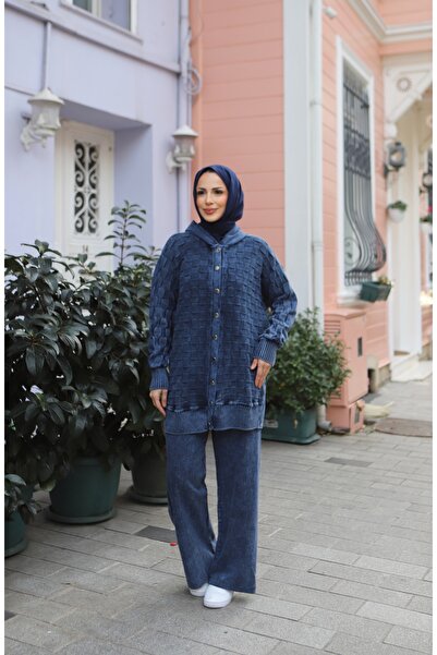 NİSUM MODA Square Patterned Cotton Knitwear Set