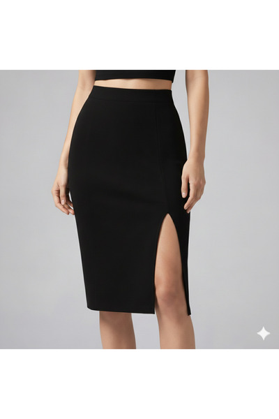 Green'DAL Women's Black Mini Slit Pencil Skirt