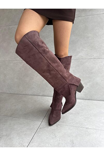 Elvinin Tarzı Tosa Bitter Brown Suede Long Dallas Cut XL Women's Boots