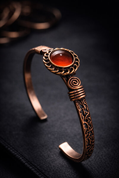 İyyaKee سوار نحاسي نسائي أصلي مصنوع من حجر العقيق الأحمر على شكل أسطوانة مصنو...