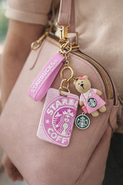 fafa home سلسلة مفاتيح على شكل دمية دب مع حامل بطاقات عمل مستوردة 'وردي'